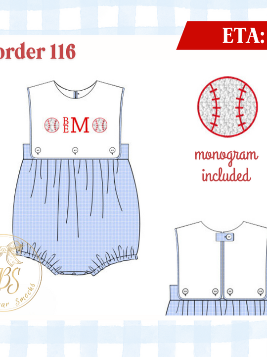 PO116 BOYS FRENCH  KNOT BASEBALLS BIB BUBBLE