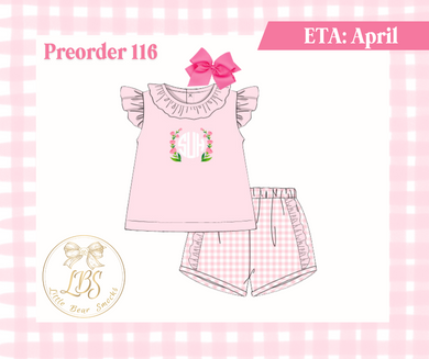 PO116 PINK FLORAL MONOGRAMMED SHORT SET