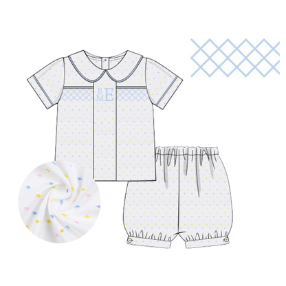 BOYS PASTEL SWISS DOT SMOCKED SHORT SET