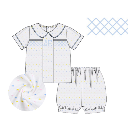 BOYS PASTEL SWISS DOT SMOCKED SHORT SET