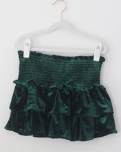 Load image into Gallery viewer, GIRLS GREEN VELVET SMOCKED RUFFLE SKIRT