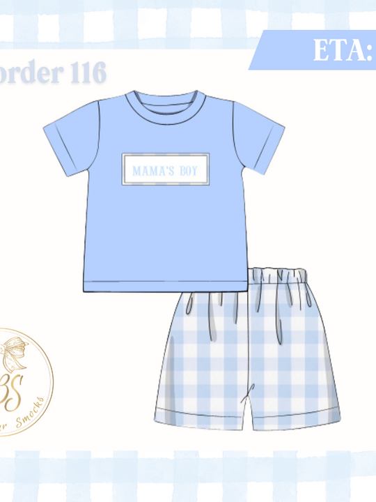 PO116 SMOCKED MAMA'S BOY SHORT SET