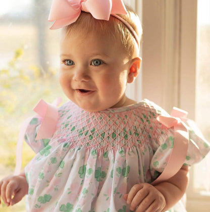 Pink Shamrock Trellis Geometric Smocked Bubble