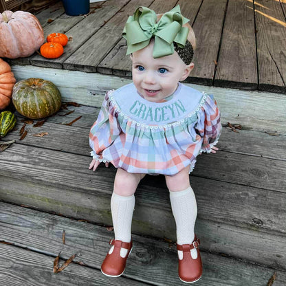 Girls Fall Plaid Thankful Bubble