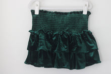 Load image into Gallery viewer, GIRLS GREEN VELVET SMOCKED RUFFLE SKIRT