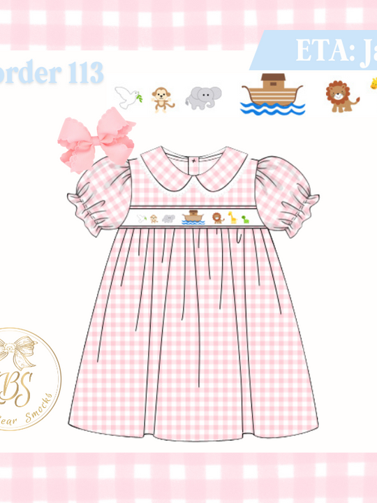 PO113 GIRLS NOAH'S ARK RIBBON DRESS