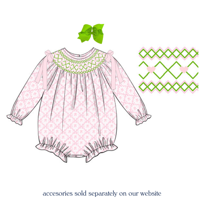 Pink & Green Geometric Hearts Smocked Bubble