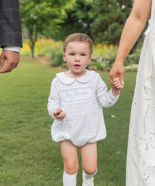Blue Swiss Dot Big Brother Smocked Bubble