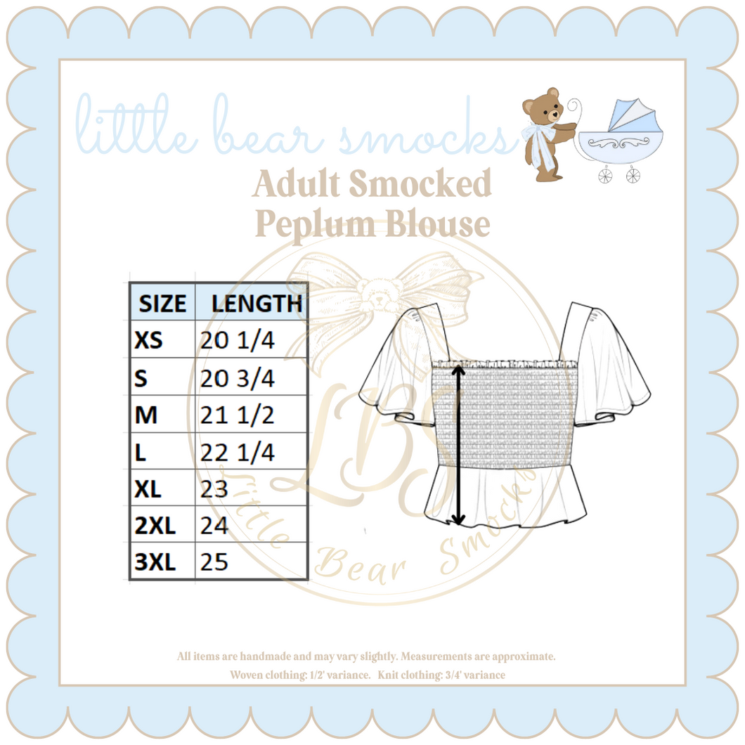 ADULT SMOCKED PEPLUM BLOUSE