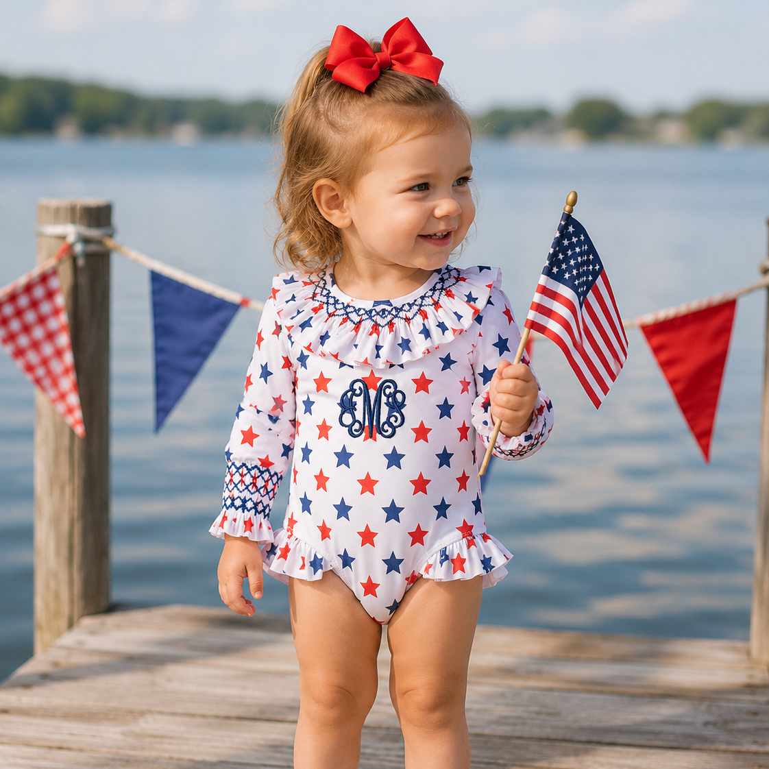 Girls Star Spangled Swim 1PC Rash Guard