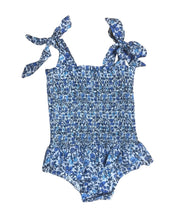 Load image into Gallery viewer, BLUE FLORAL SMOCKED 1PC SWIM