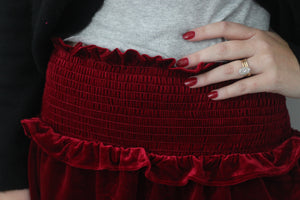 ADULT RED VELVET SMOCKED SKIRT