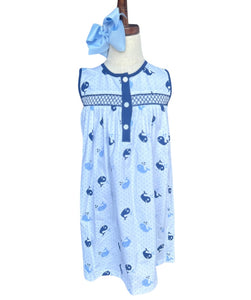 GIRLS GEOMETRIC SMOCKED WHALES DRESS