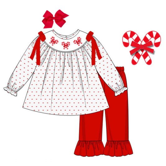 GIRLS SWISS DOT CANDY CANES PANT SET
