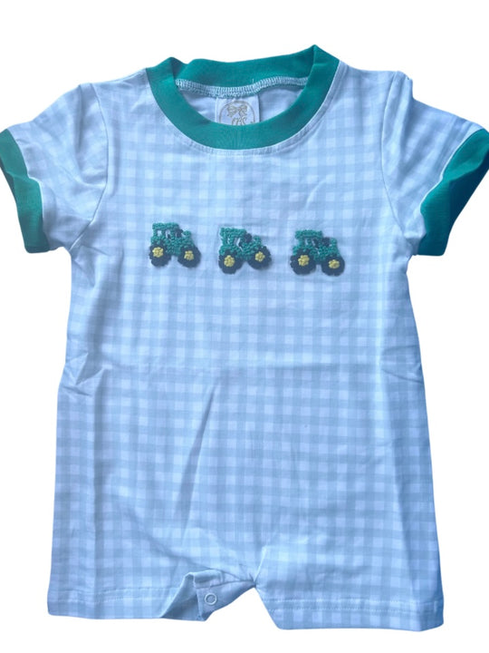 BOYS FRENCH KNOT TRACTORS ROMPER