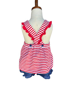 GIRLS RED STRIPES & NAVY SHORT SET