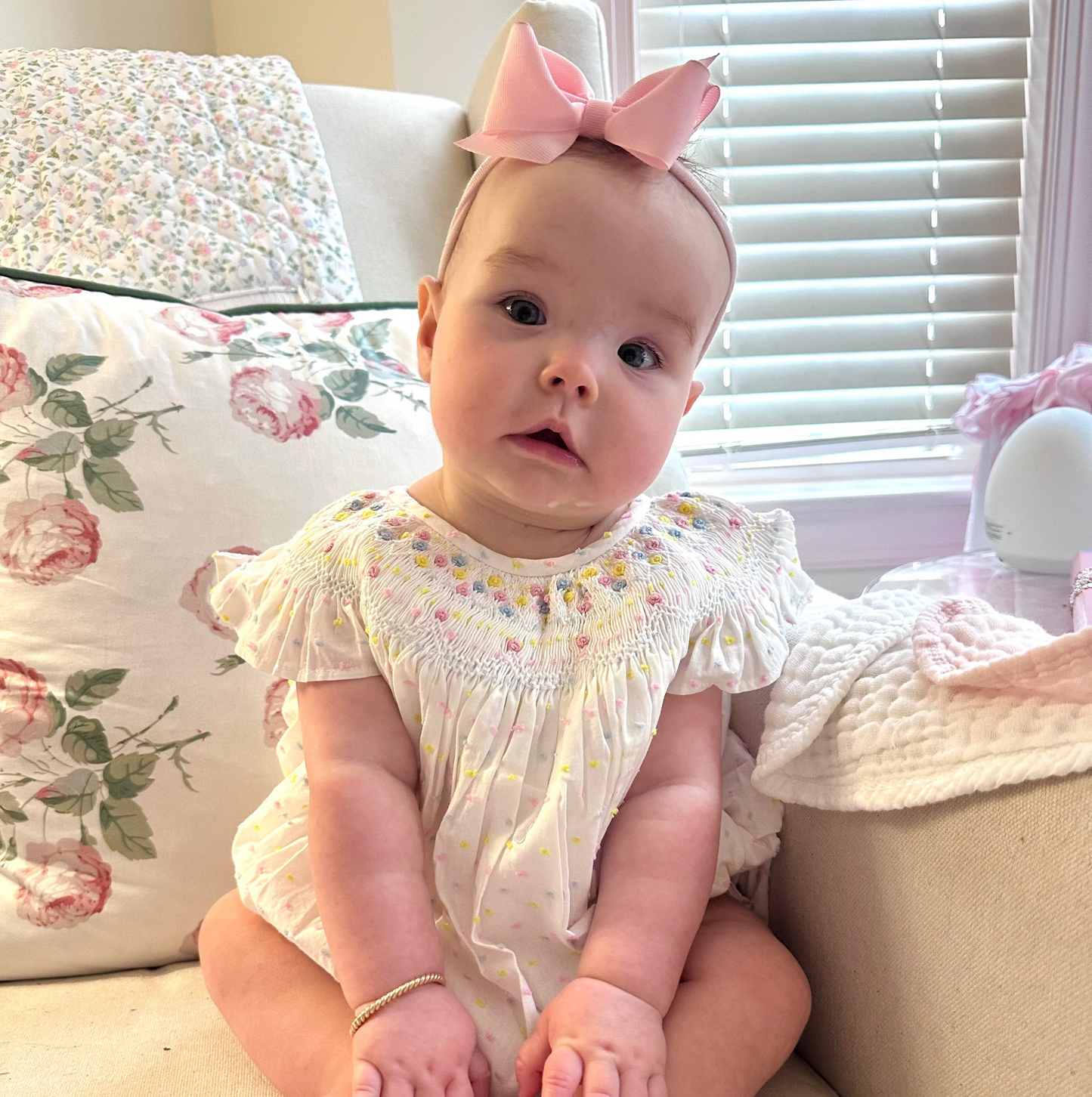 Pastel Swiss Dot Smocked Bubble