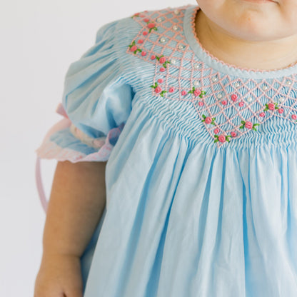 Blue Smocked Rosettes & Pearls  Bubble