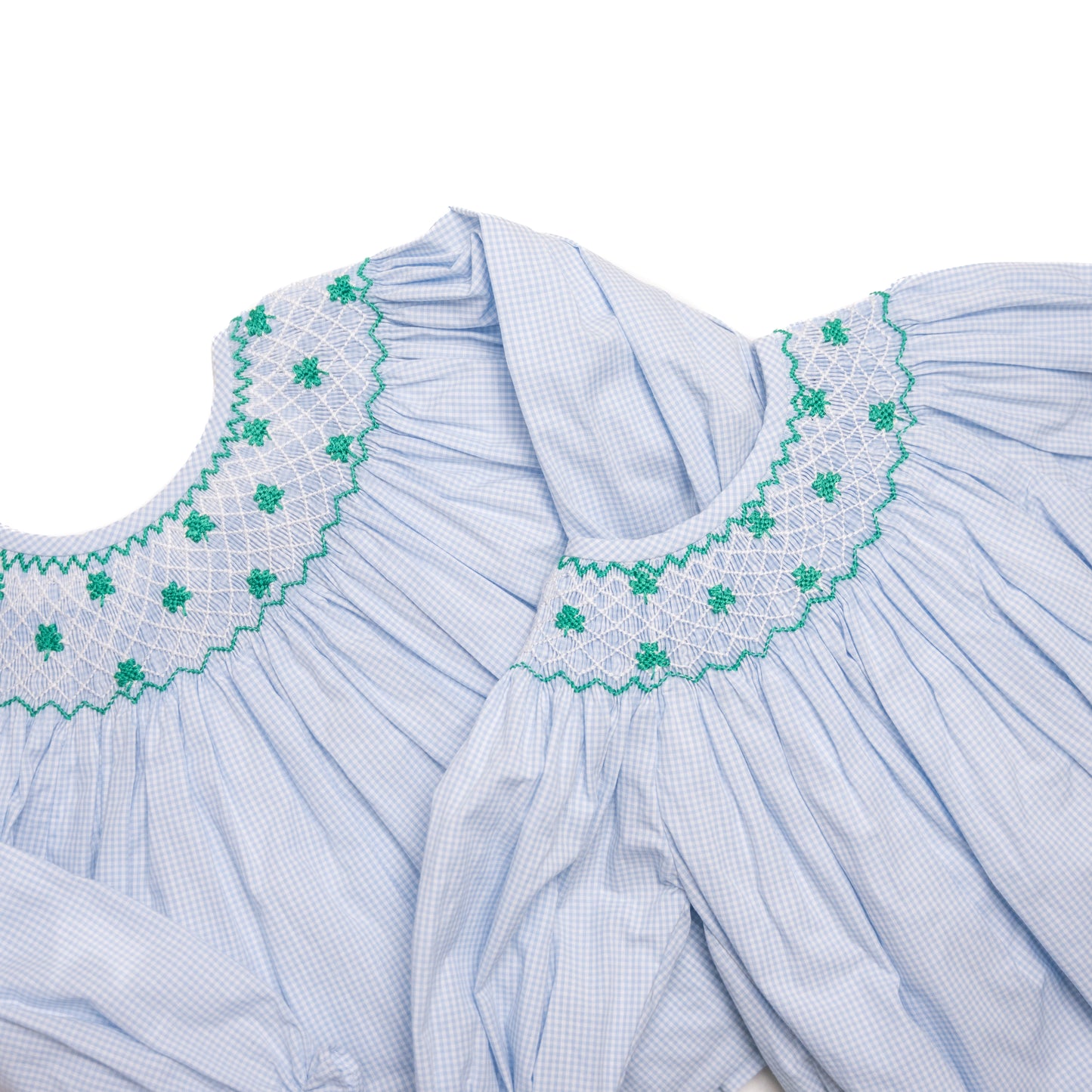 Blue Gingham Geometric Smocked Shamrocks Legging Set