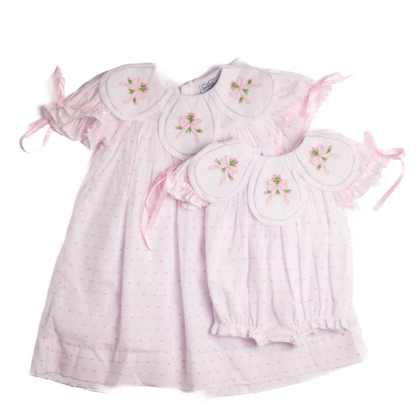 Swiss Dot Shadow Embroidered Bow Petal Collar Dress