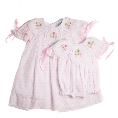 Swiss Dot Shadow Embroidered Bow Petal Collar Dress