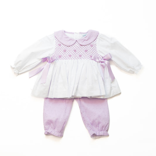 Lavender Smocked Hearts Swiss Dot Pant Set