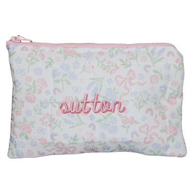 PASTEL FLORAL & BOWS SMALL ZIPPERED POUCH