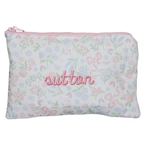 PASTEL FLORAL & BOWS SMALL ZIPPERED POUCH