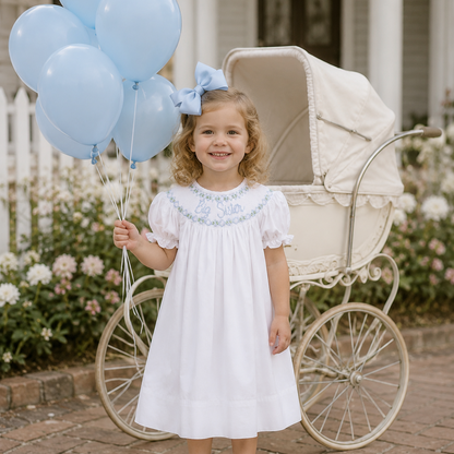 Blue Big Sister Smocked Bishop Dress