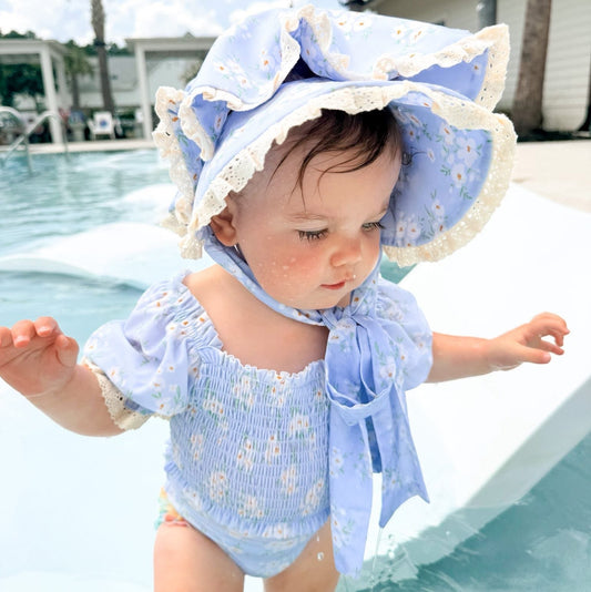 Girls Powder Blue Petals 1PC Swim