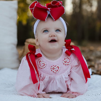 Pink Swiss Dot Pearl Smocked Bishop Bubble