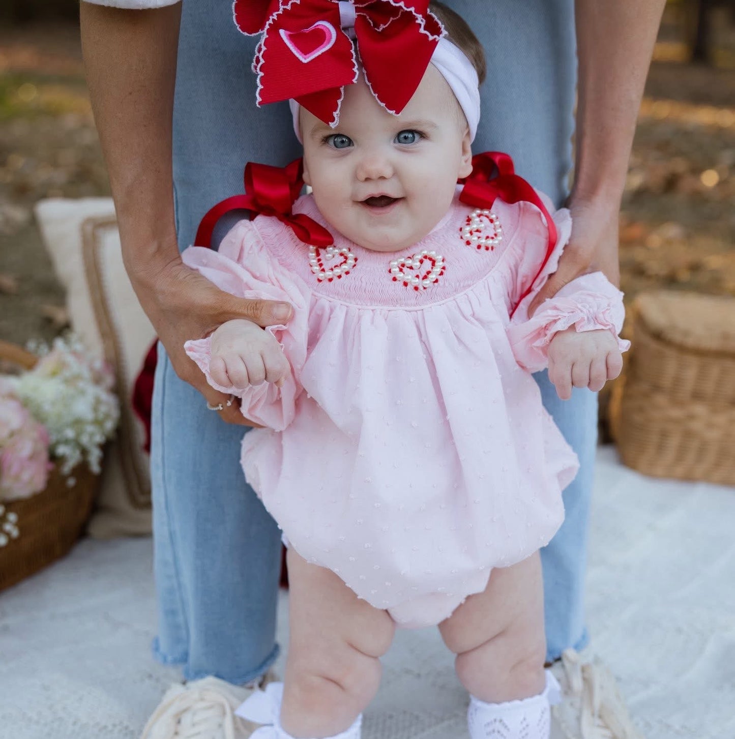Pink Swiss Dot Pearl Smocked Bishop Bubble