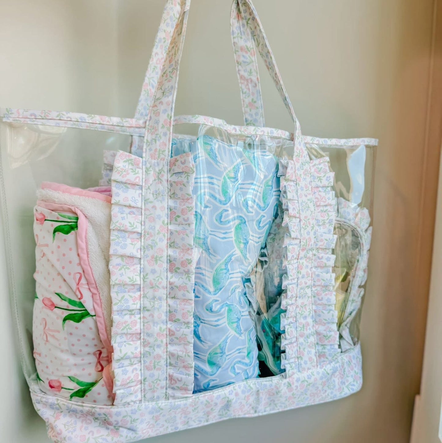 Pastel Floral & Bows Clear Tote