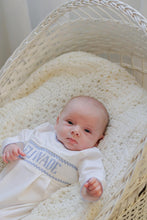 Load image into Gallery viewer, PREORDER- BOYS BLUE &amp; WHITE NAME SMOCKED INFANT GOWN