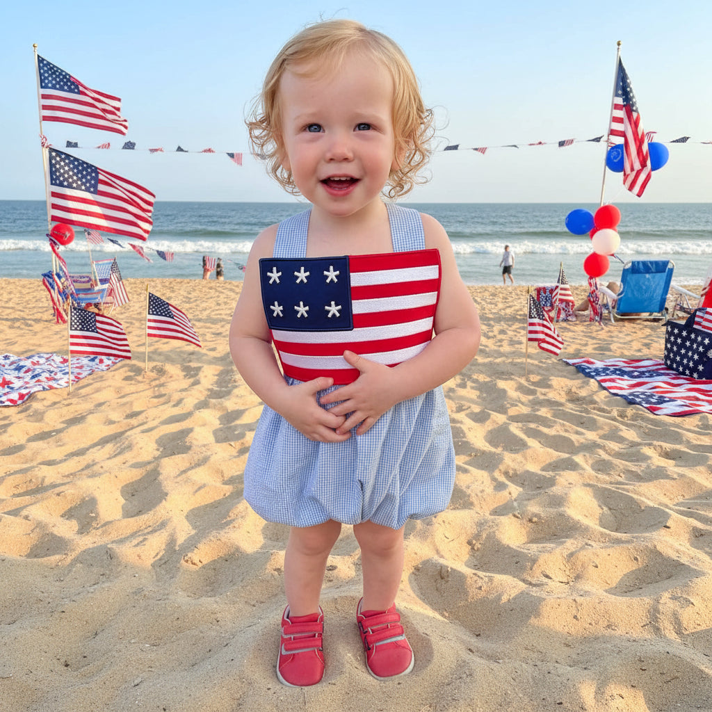 Boys Seersucker Flag Sunsuit