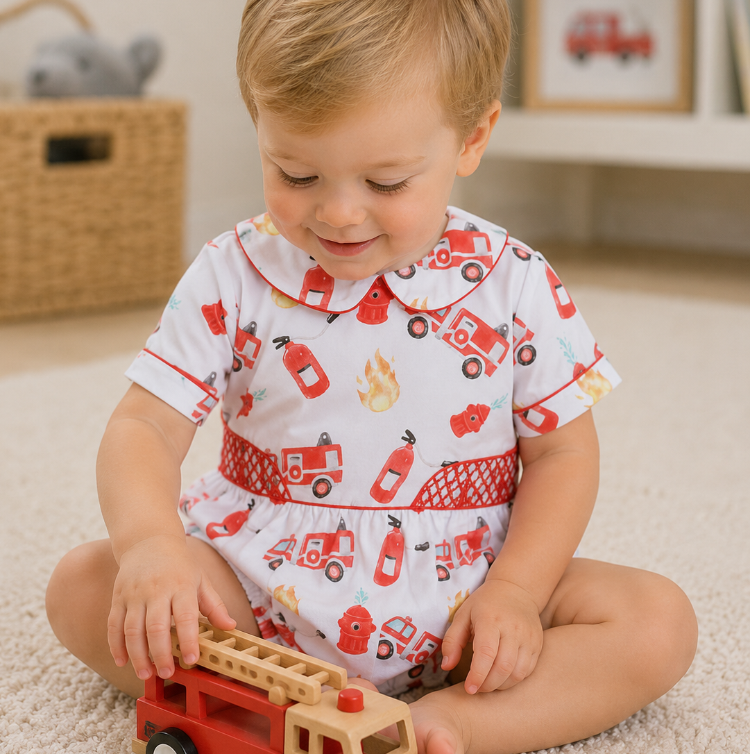 Boys Smocked Firetrucks Bubble