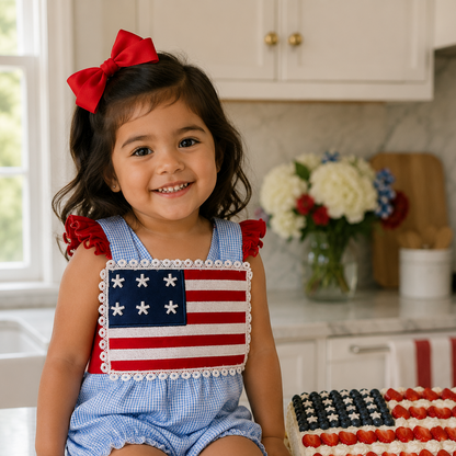 Girl Seersucker Flag Sunsuit