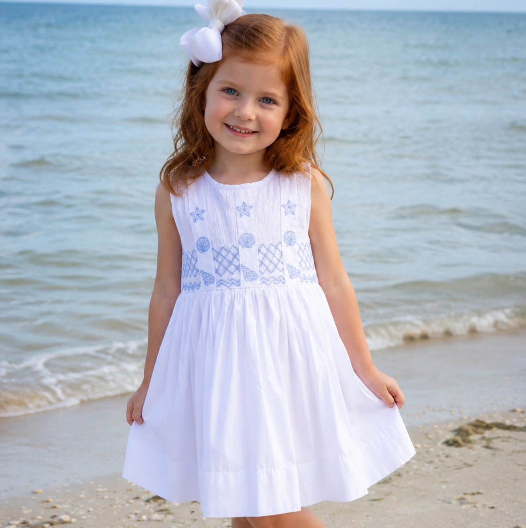 White & Blue Seashells Dress