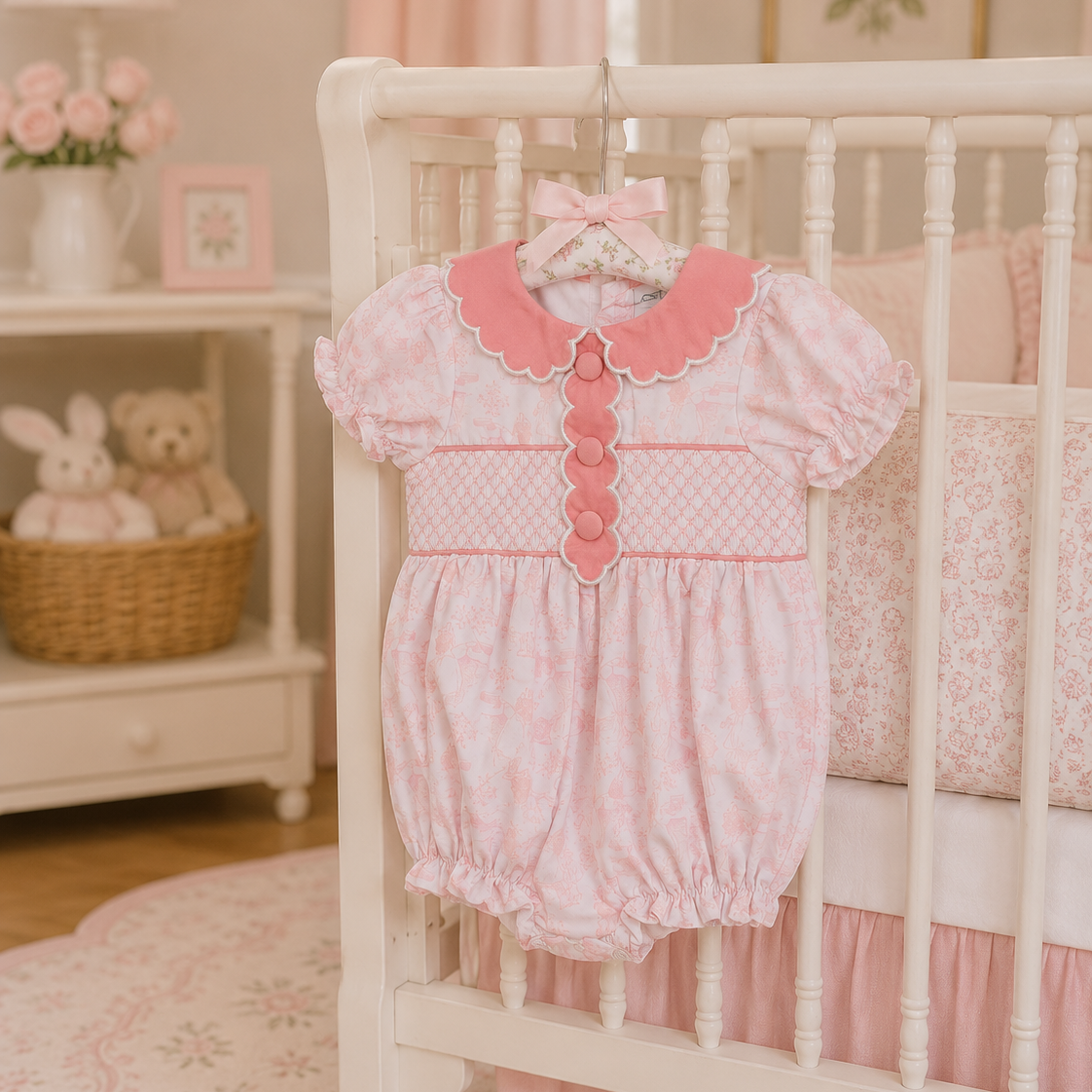 Pink Toile Smocked Bubble