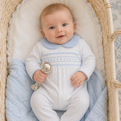 Boys Blue Bitty Dot Smocked Footie