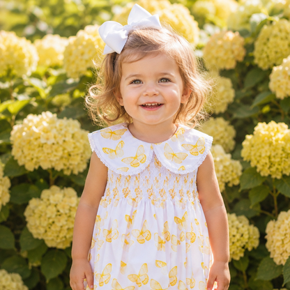 Yellow Butterflies Smocked Bubble