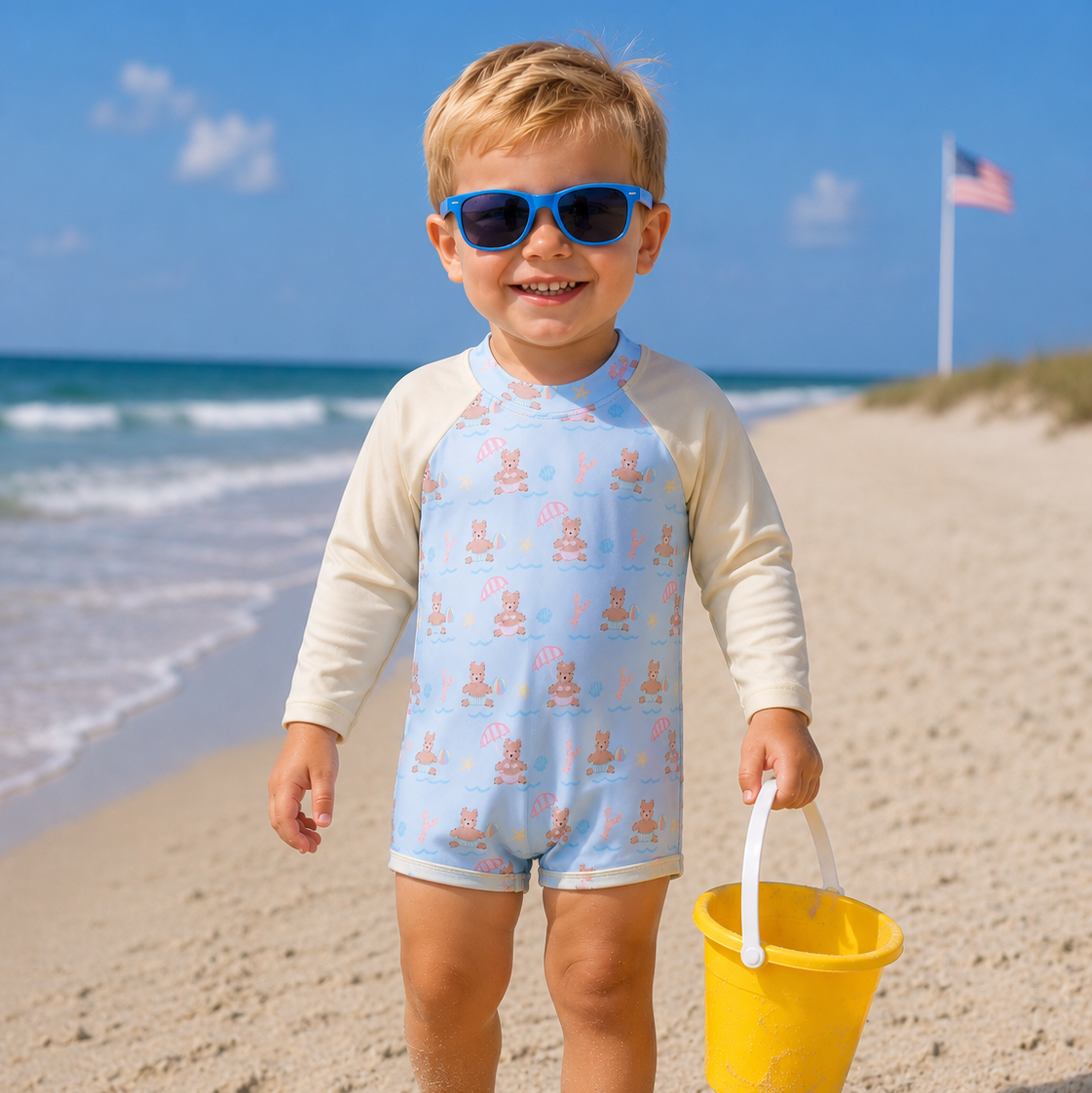 Boys Beach Teddy Bears 1PC Rash Guard