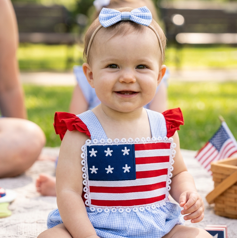 Girl Seersucker Flag Sunsuit
