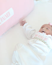 Load image into Gallery viewer, PREORDER- GIRLS PINK &amp; WHITE NAME SMOCKED INFANT GOWN