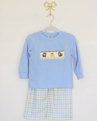 BOYS SMOCKED MONKEYS PANT SET