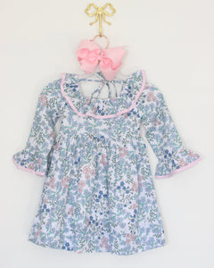 PINK & BLUE FLORAL RUFFLE DRESS