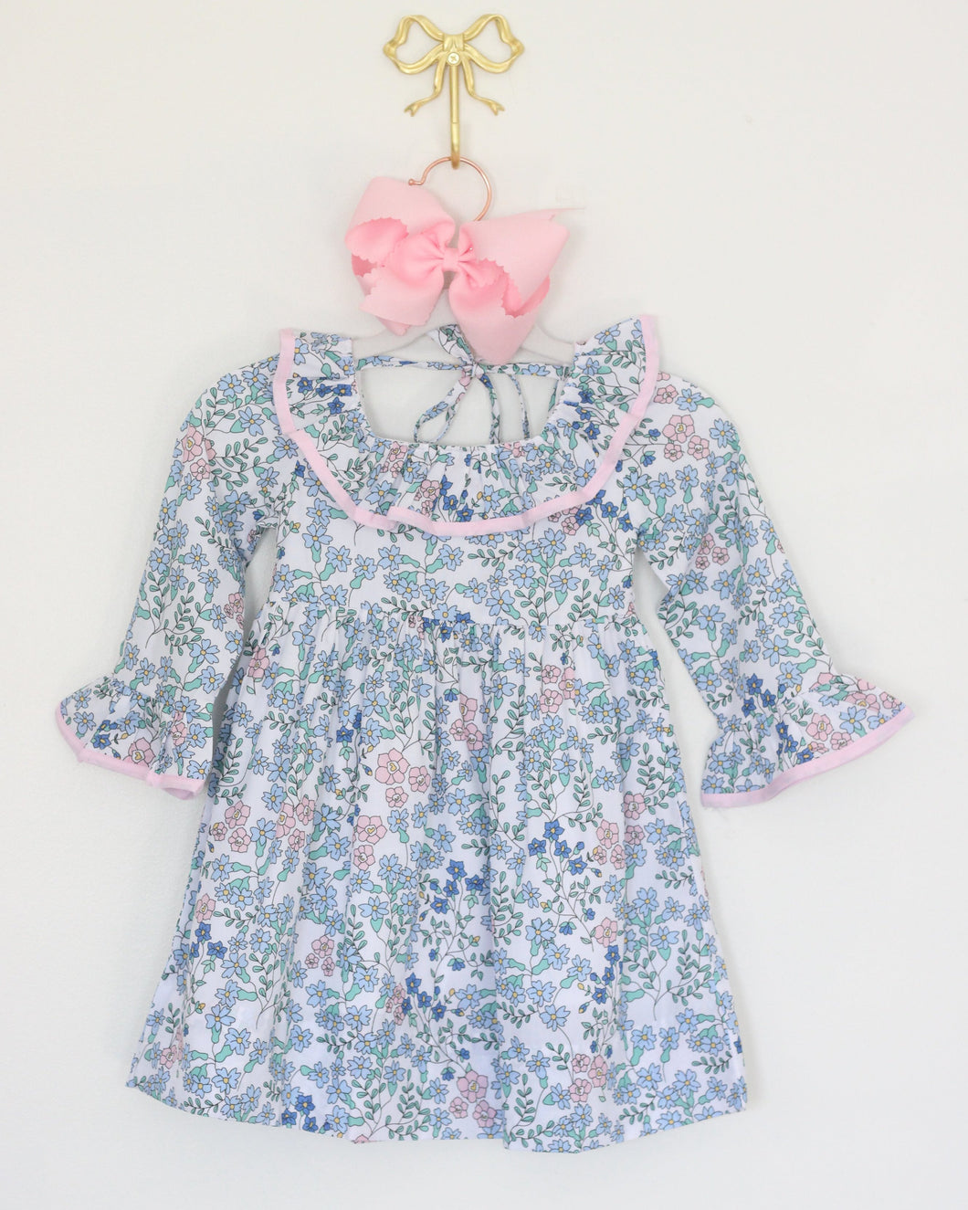 PINK & BLUE FLORAL RUFFLE DRESS