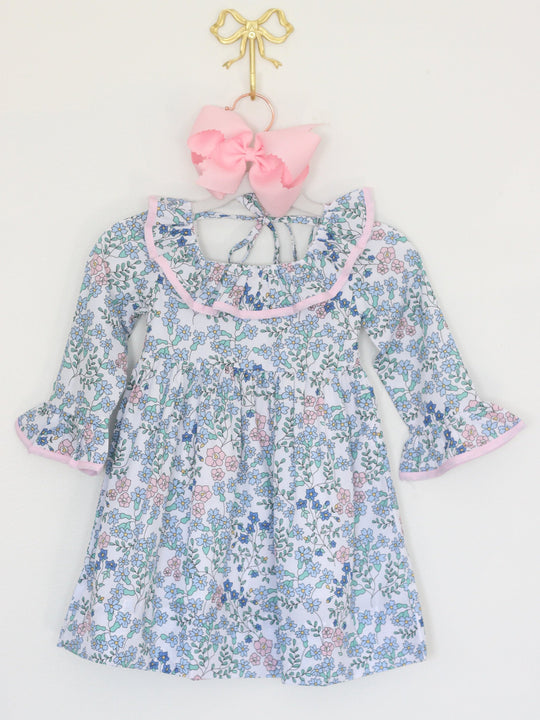 PINK & BLUE FLORAL RUFFLE DRESS