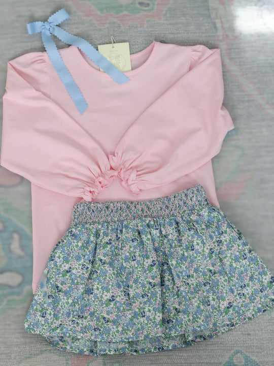 PINK & BLUE FLORAL SMOCKED SKIRT SET