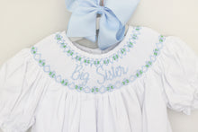 Load image into Gallery viewer, BLUE BIG SISTER SMOCKED BISHOP DRESS